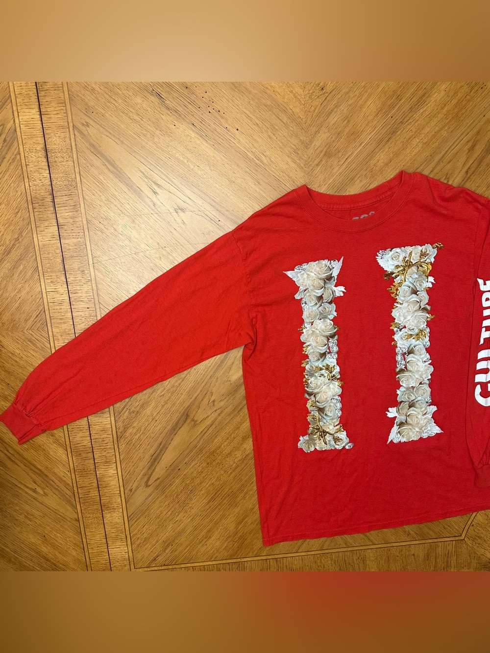 Migos Shirt Mens Size Medium Red Culture 2 Long Sleeves Floral Graphic Distress